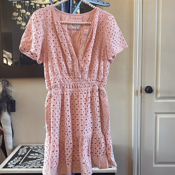 Anthropologie The Somerset Eyelet Edition Mini Dress Tiered Pink - Picture 5 of 7